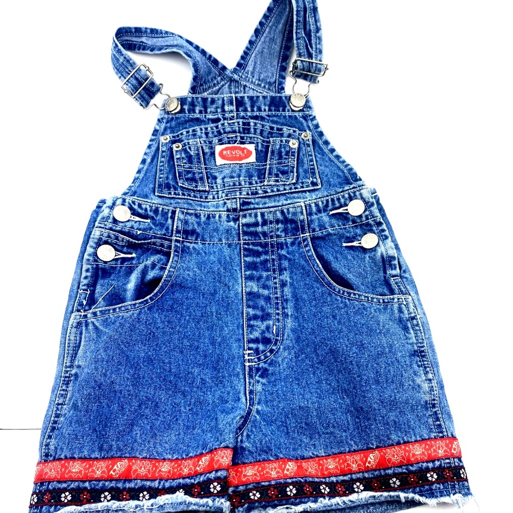Revolt Denim Overall Shorts Size 4 Girls Children Trim Vintage Pockets